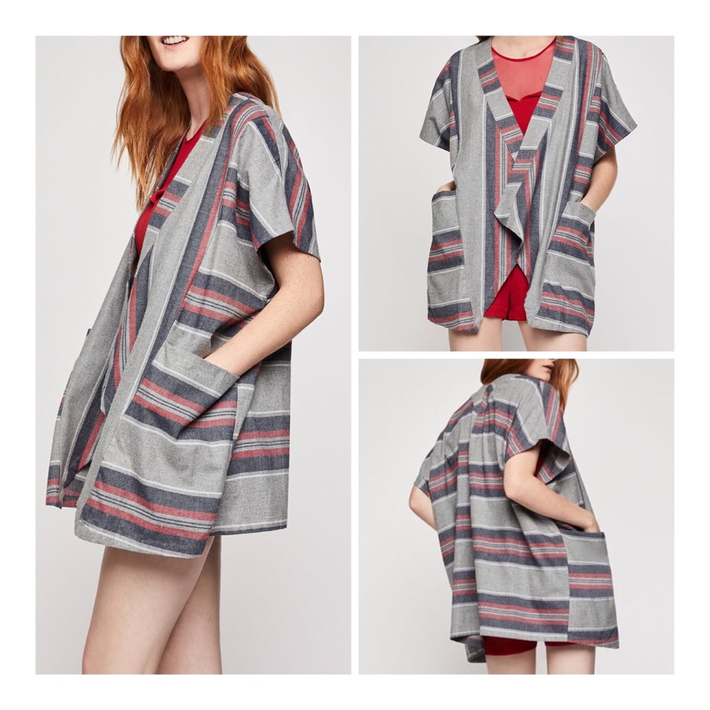 Striped Flannel Poncho Vest